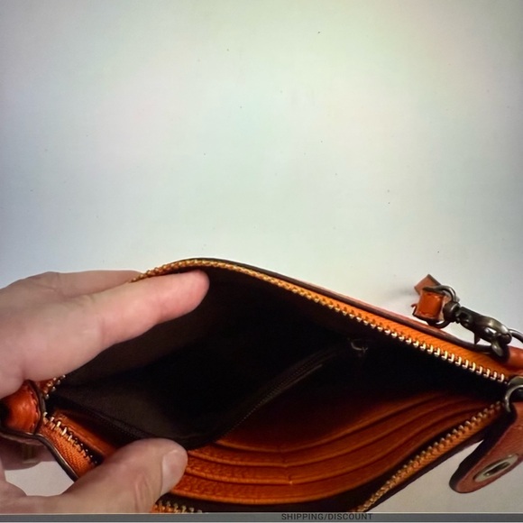 NWOT Just Millie orange leather Crossbody wristlet clutch - Picture 4 of 12